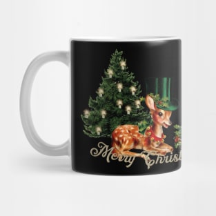 Merry Christmas, cute little fawn with hat and christmas tree Mug